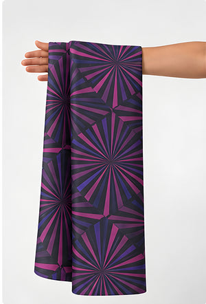 Purple Radiating Geometric chiffon held in hand for scale