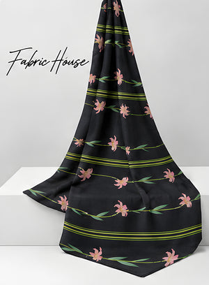 Black Pink Blossom Stripes chiffon draped to show fall