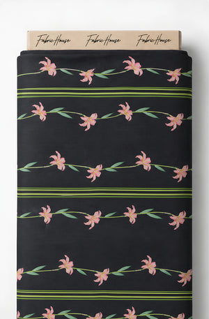 Black Pink Blossom Stripes chiffon full roll