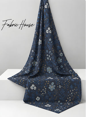 Midnight Blue Dainty Floral chiffon draped to show fall