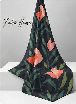 Black Coral Tulip Botanical chiffon draped to show fall