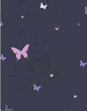 Navy Lavender Butterfly chiffon, print close up