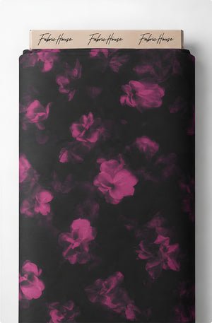 Black Fuchsia Rose Print chiffon full roll