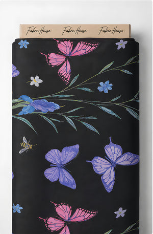 Black Blue Purple Botanical chiffon full roll