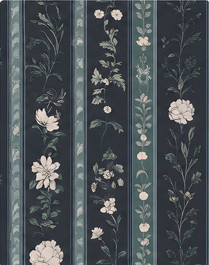 Charcoal Vertical Floral Stripe chiffon, print close up