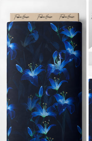 Black Electric Blue Flowers chiffon full roll
