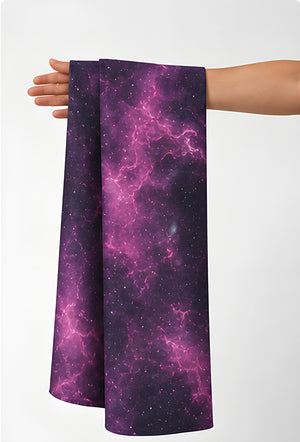 Magenta Textured Abstract chiffon held in hand for scale