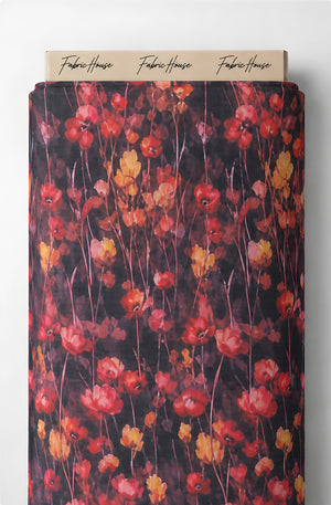 Black Red Wildflower Print chiffon full roll