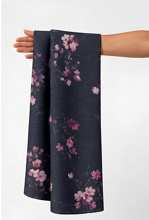 Black Delicate Pink Blossom chiffon held in hand for scale