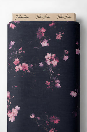 Black Delicate Pink Blossom chiffon full roll