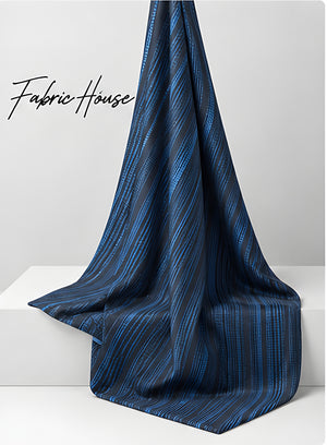 Navy Blue Fine Vertical Stripes chiffon draped to show fall