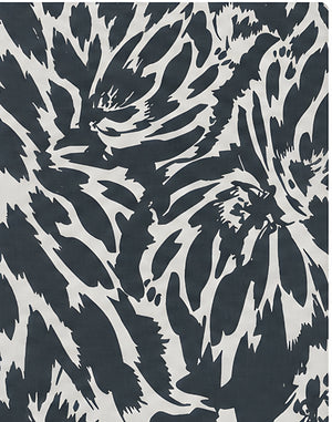 Black White Zebra Botanical chiffon, print close up