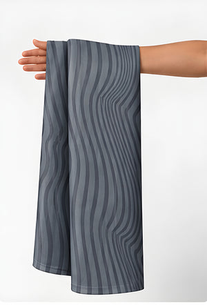 Grey Wavy Pinstripes chiffon held in hand for scale