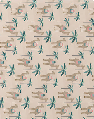 Beige Sage Leaf Sprigs poly-cotton, print close up