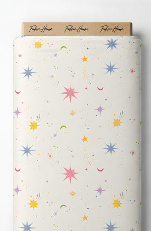 Ivory Pastel Stars and Suns poly-cotton full roll
