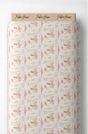 Cream Pink Illustrated Patchwork poly-cotton full roll