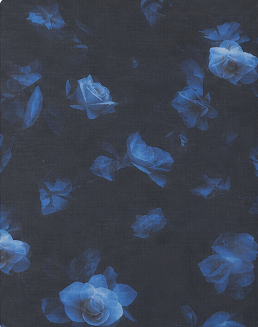 Navy Blue Watercolor Floral chiffon, print close up