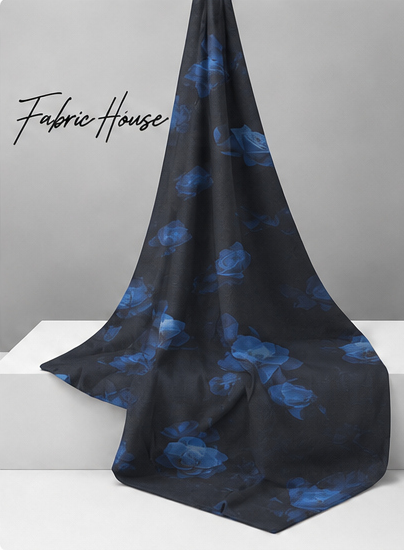 Navy Blue Watercolor Floral chiffon draped to show fall