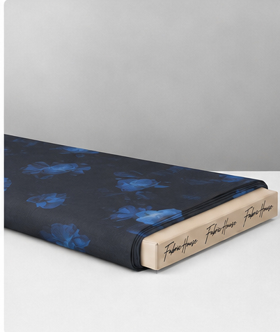 Navy Blue Watercolor Floral chiffon folded