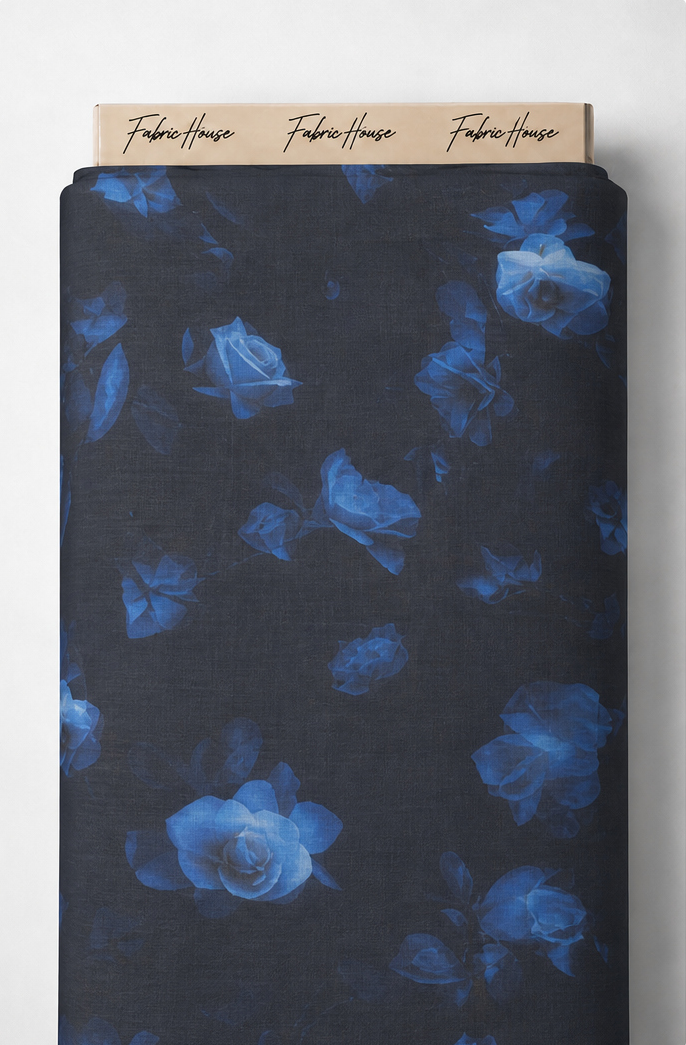 Navy Blue Watercolor Floral chiffon full roll