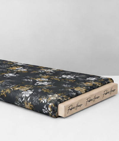 Black Botanical Floral Scatter chiffon folded