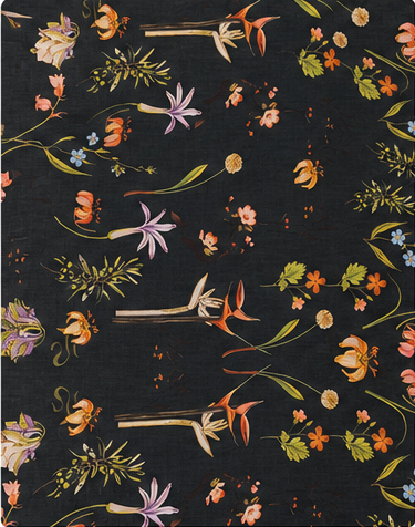 Black Multicolor Wildflower chiffon, print close up