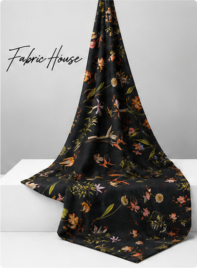 Black Multicolor Wildflower chiffon draped to show fall