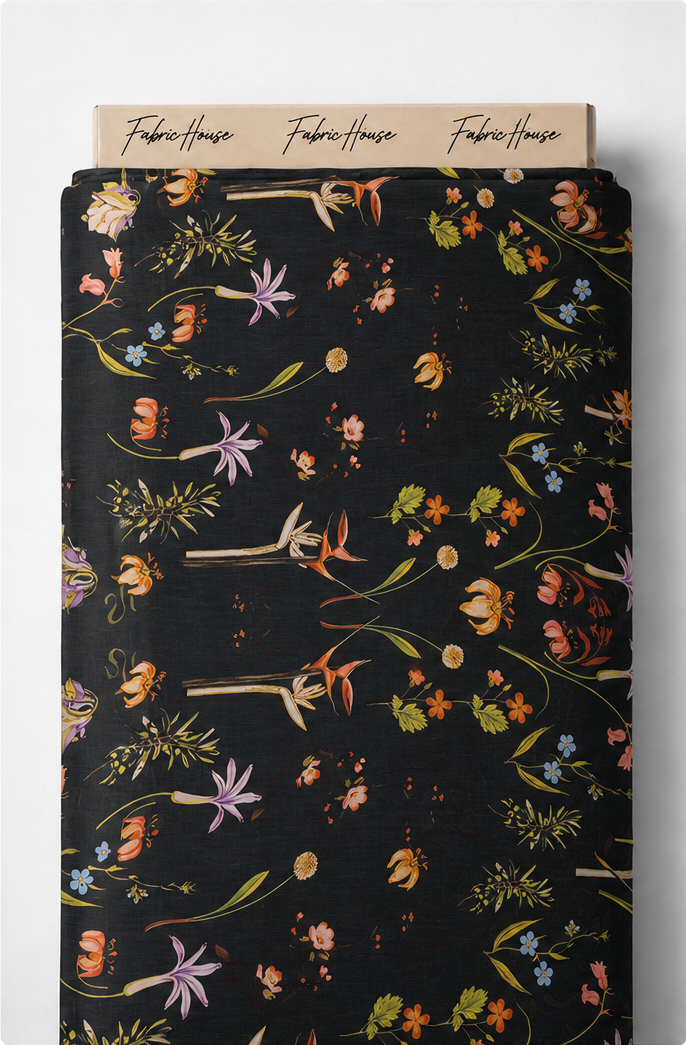 Black Multicolor Wildflower chiffon full roll