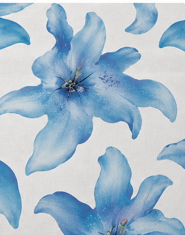 Sky Blue Lily Floral chiffon, print close up