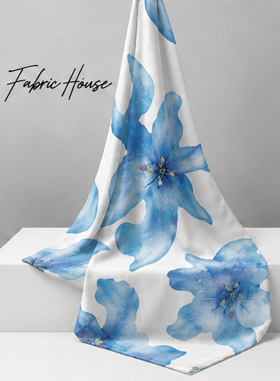 Sky Blue Lily Floral chiffon draped to show fall