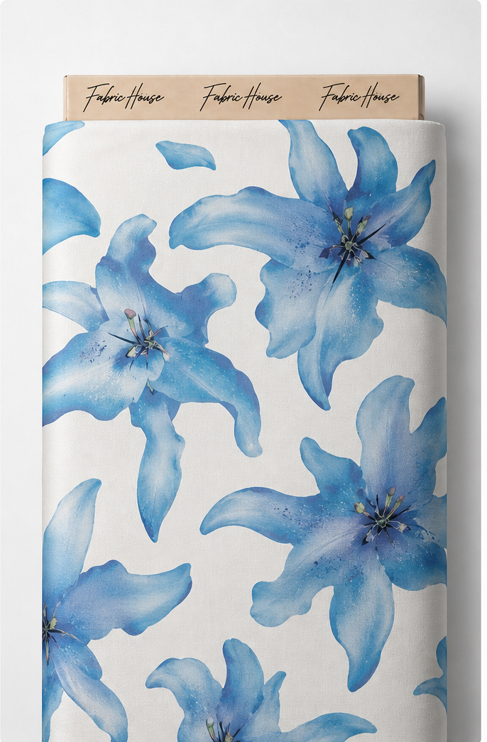 Sky Blue Lily Floral chiffon full roll