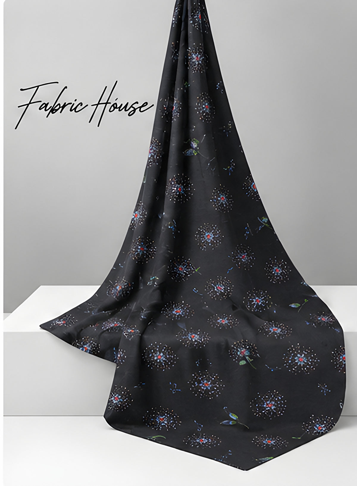 Charcoal Subtle Starburst chiffon draped to show fall