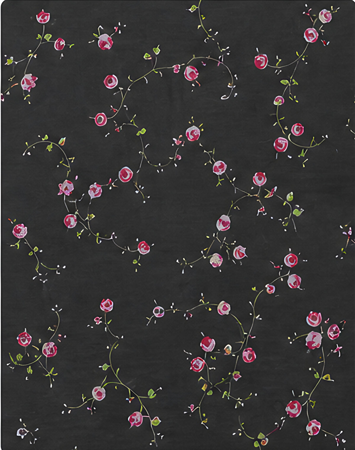 Black Tiny Pink Floral chiffon, print close up