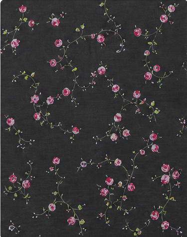 Black Tiny Pink Floral chiffon, print close up