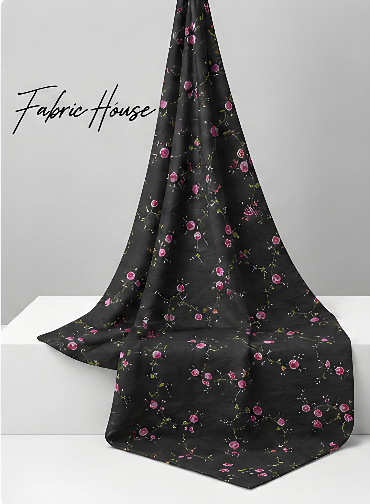 Black Tiny Pink Floral chiffon draped to show fall