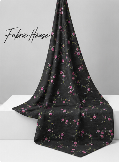 Black Tiny Pink Floral chiffon draped to show fall