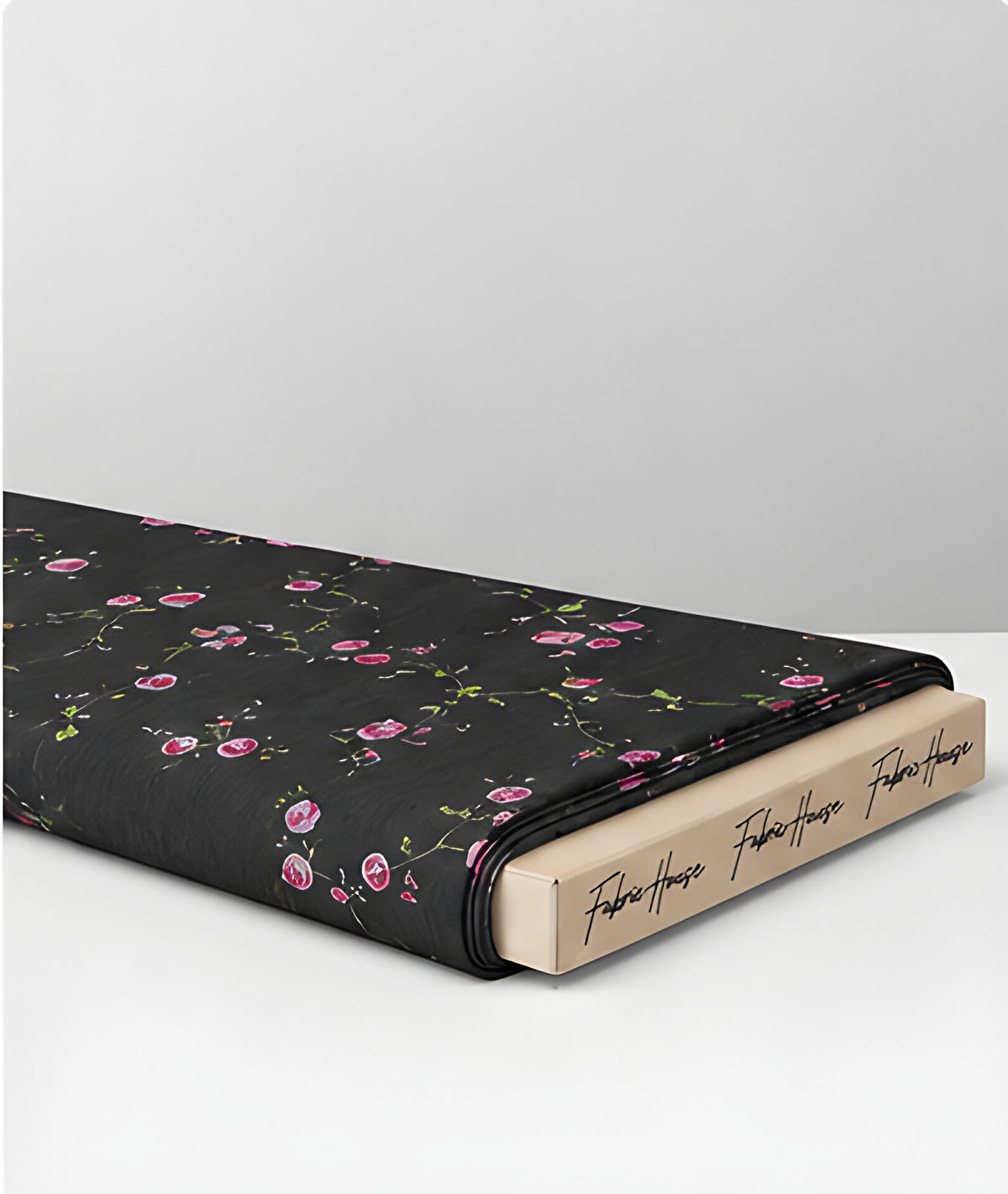 Black Tiny Pink Floral chiffon folded
