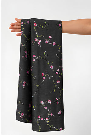 Black Tiny Pink Floral chiffon held in hand for scale