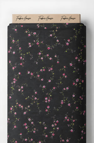 Black Tiny Pink Floral chiffon full roll