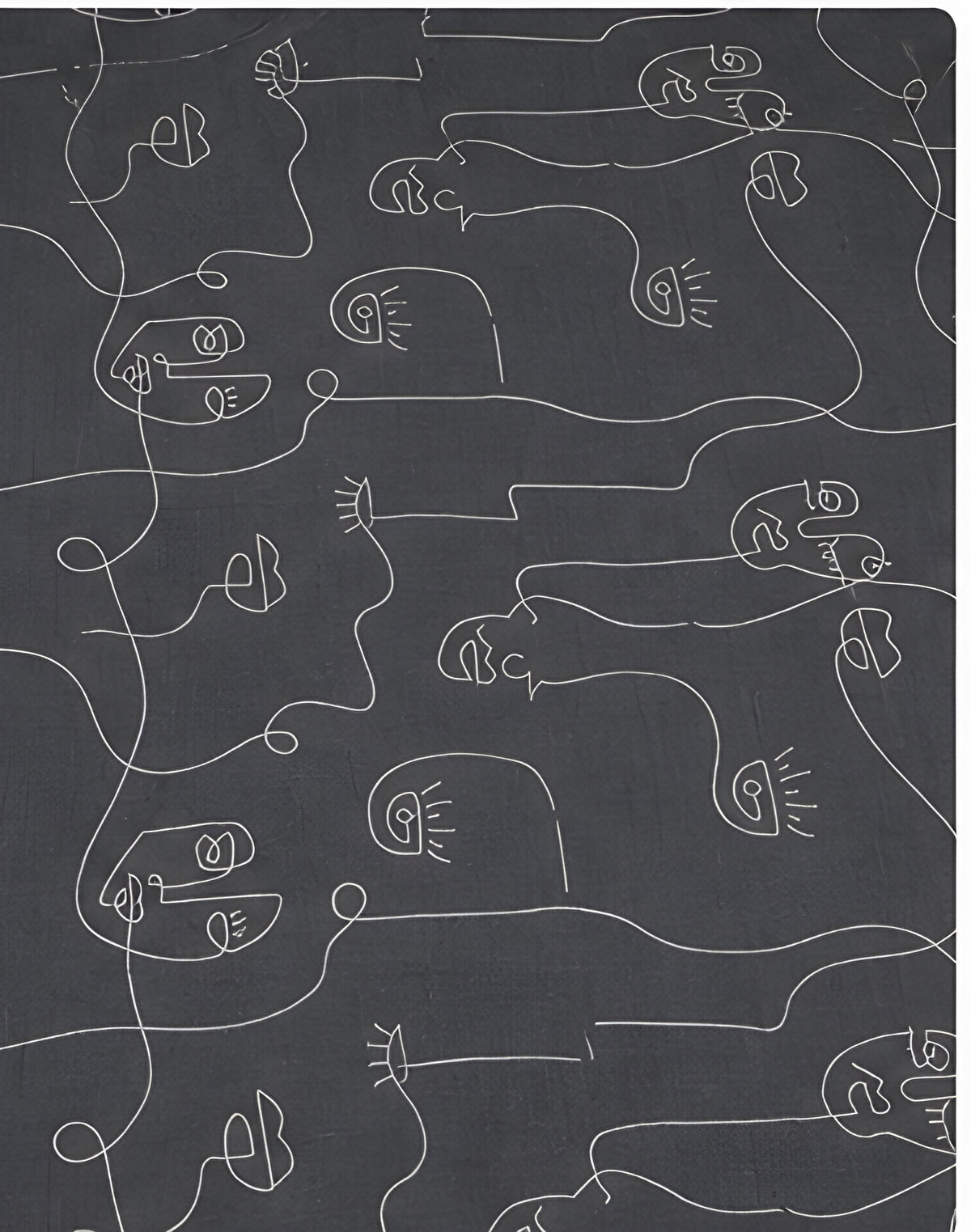 Charcoal Abstract Line Art chiffon, print close up