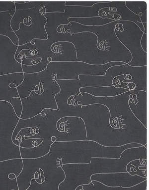 Charcoal Abstract Line Art chiffon, print close up