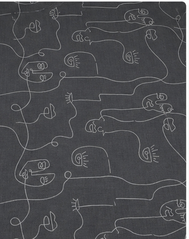 Charcoal Abstract Line Art chiffon, print close up