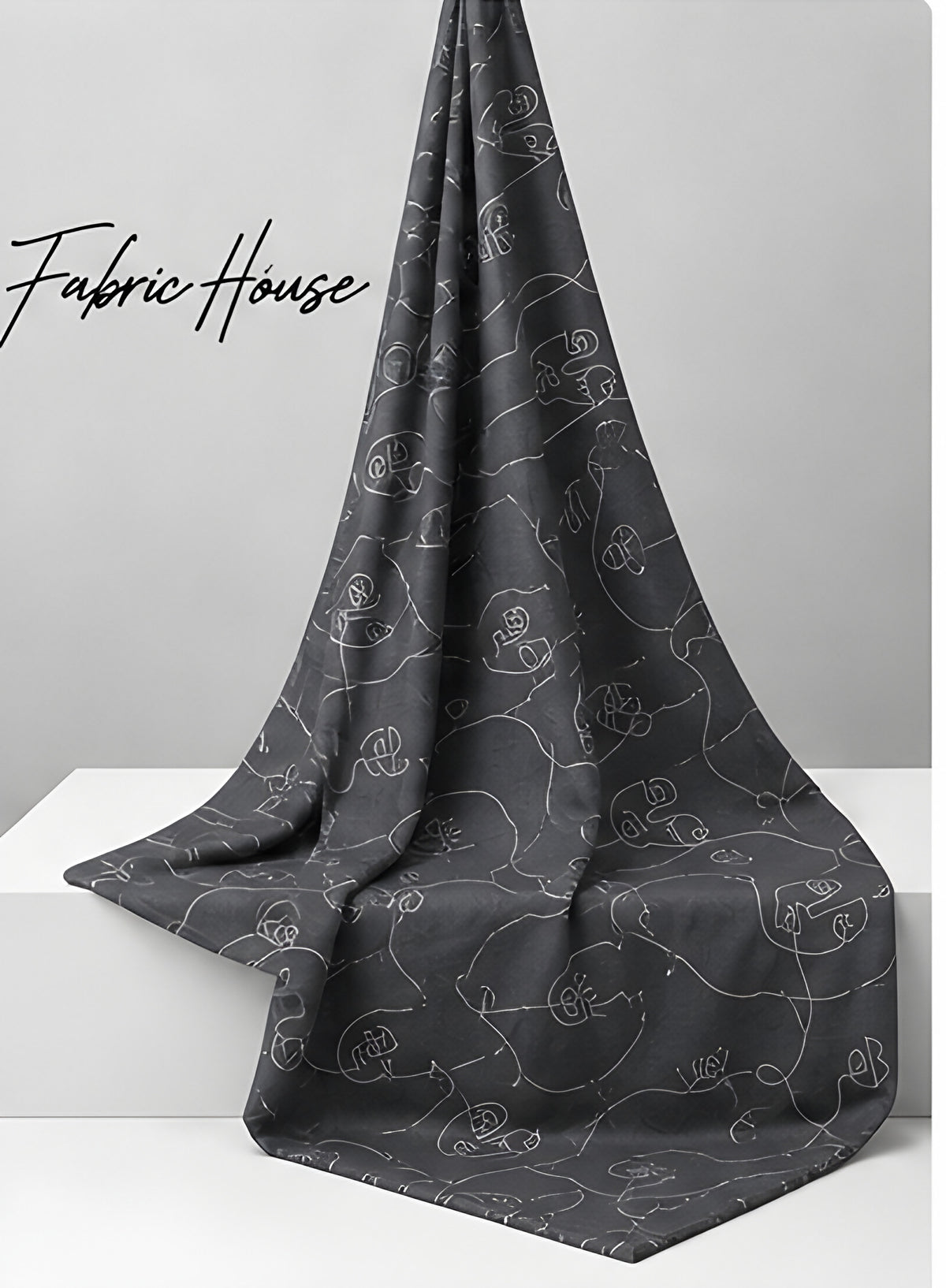 Charcoal Abstract Line Art chiffon draped to show fall