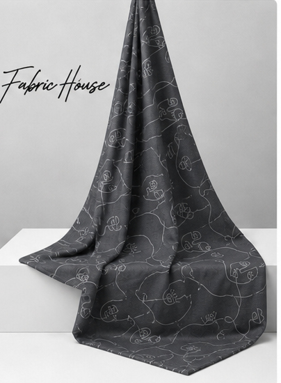 Charcoal Abstract Line Art chiffon draped to show fall
