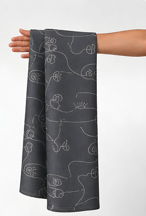 Charcoal Abstract Line Art chiffon held in hand for scale