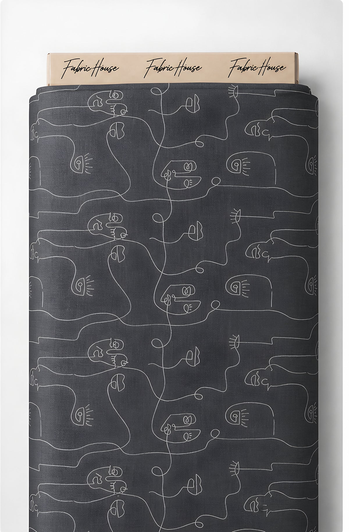 Charcoal Abstract Line Art chiffon full roll