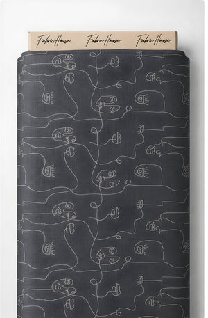 Charcoal Abstract Line Art chiffon full roll