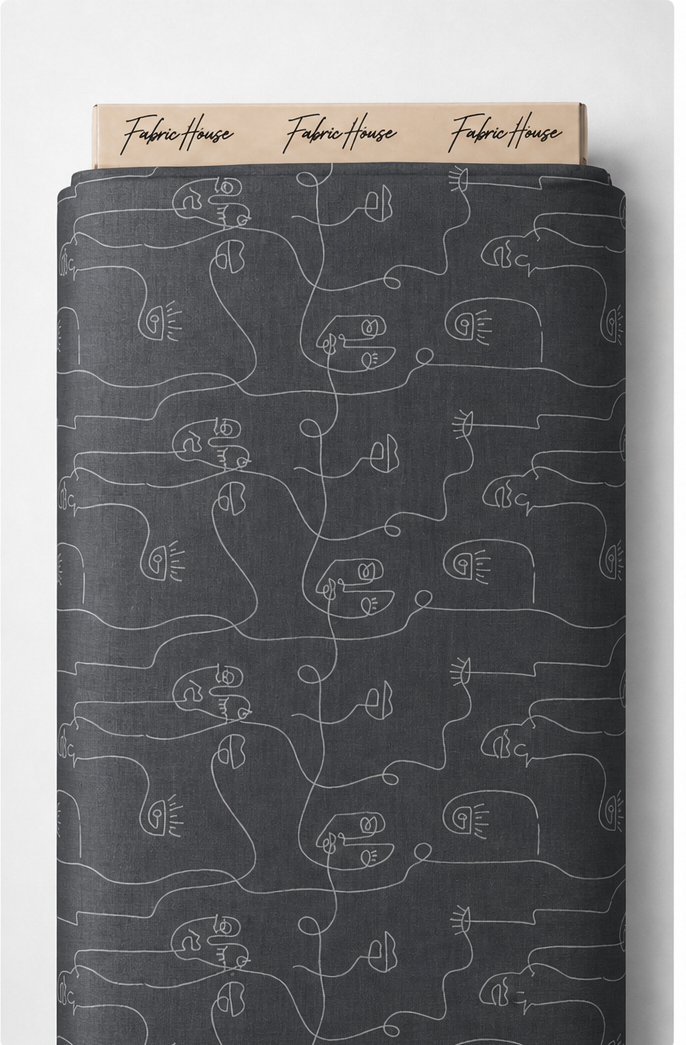 Charcoal Abstract Line Art chiffon full roll