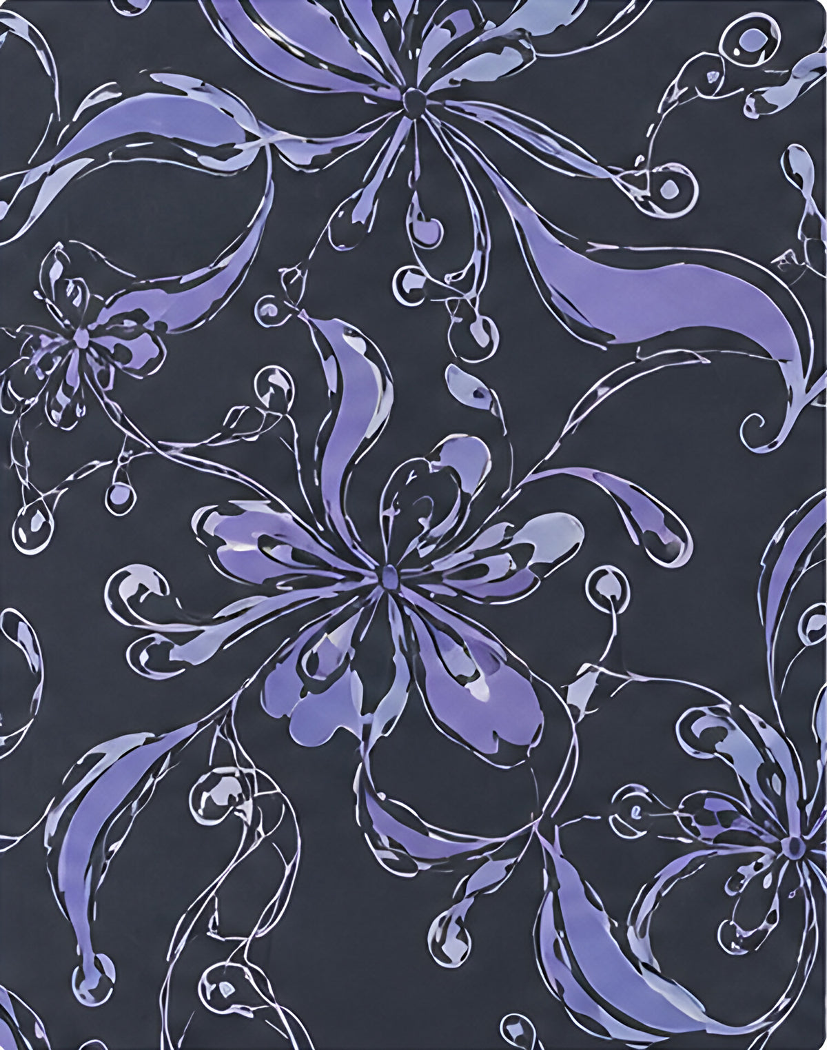 Indigo Ornamental Floral chiffon, print close up
