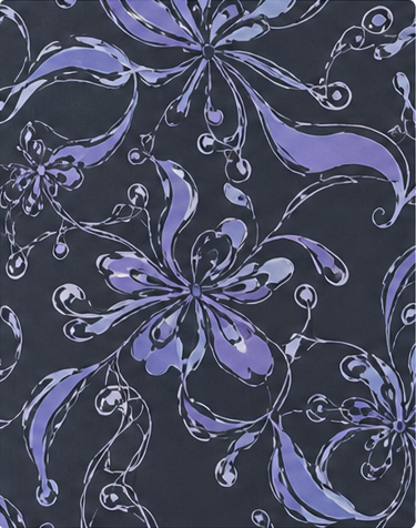 Indigo Ornamental Floral chiffon, print close up